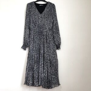 TATUUM boho black white printed half V-neck long sleeve A-line maxi dress EU 38